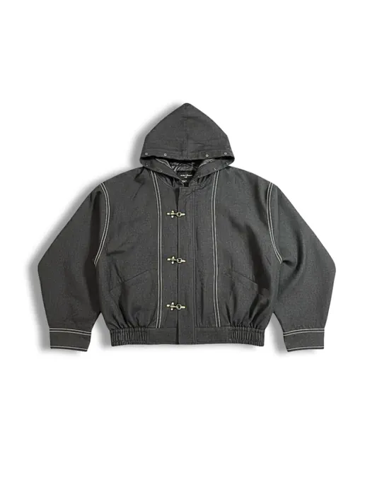Hooded Claps Boxy Jacket — Gray · Thread Work