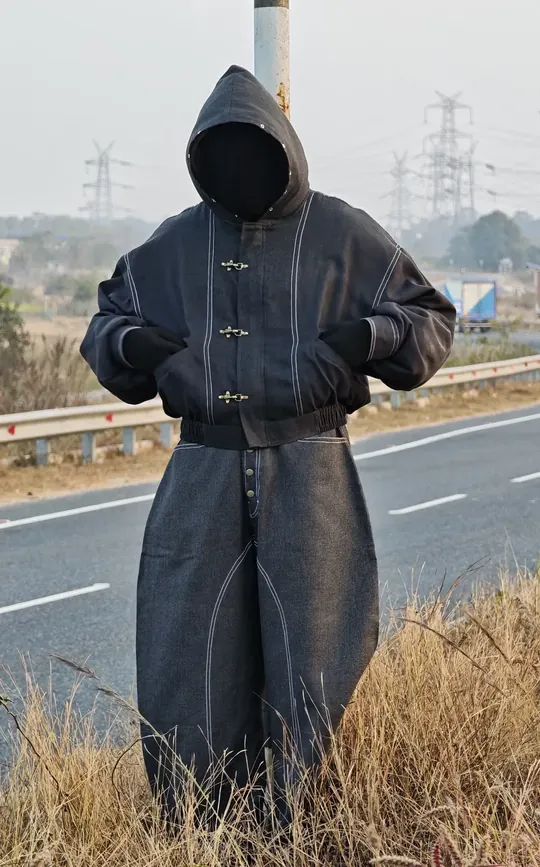 Hooded Claps Boxy Jacket — Gray · Thread Work, photo 5