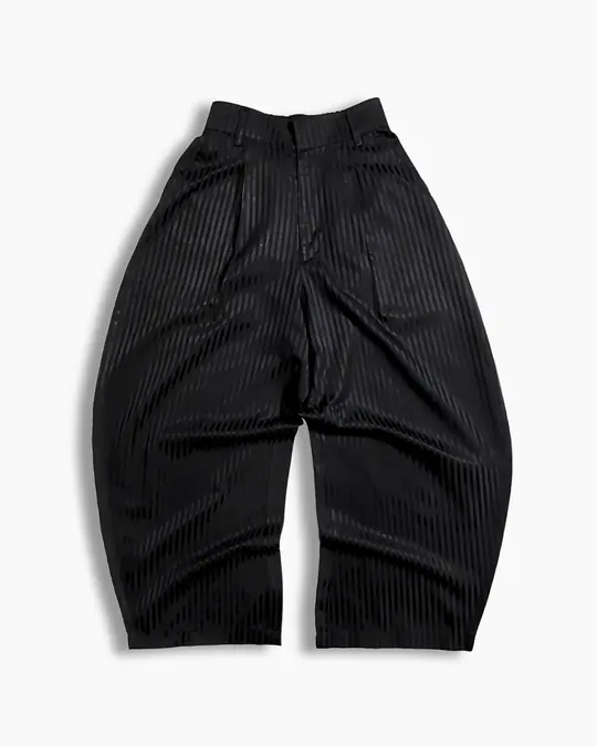 Pinstripe Wide-Leg Pants — Black · Unisex
