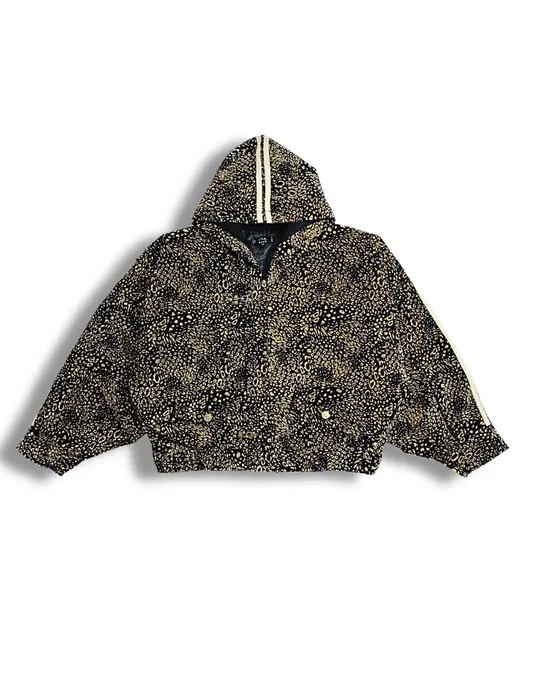 Roar Boxy Hooded Jacket — Black & Gold Leopard